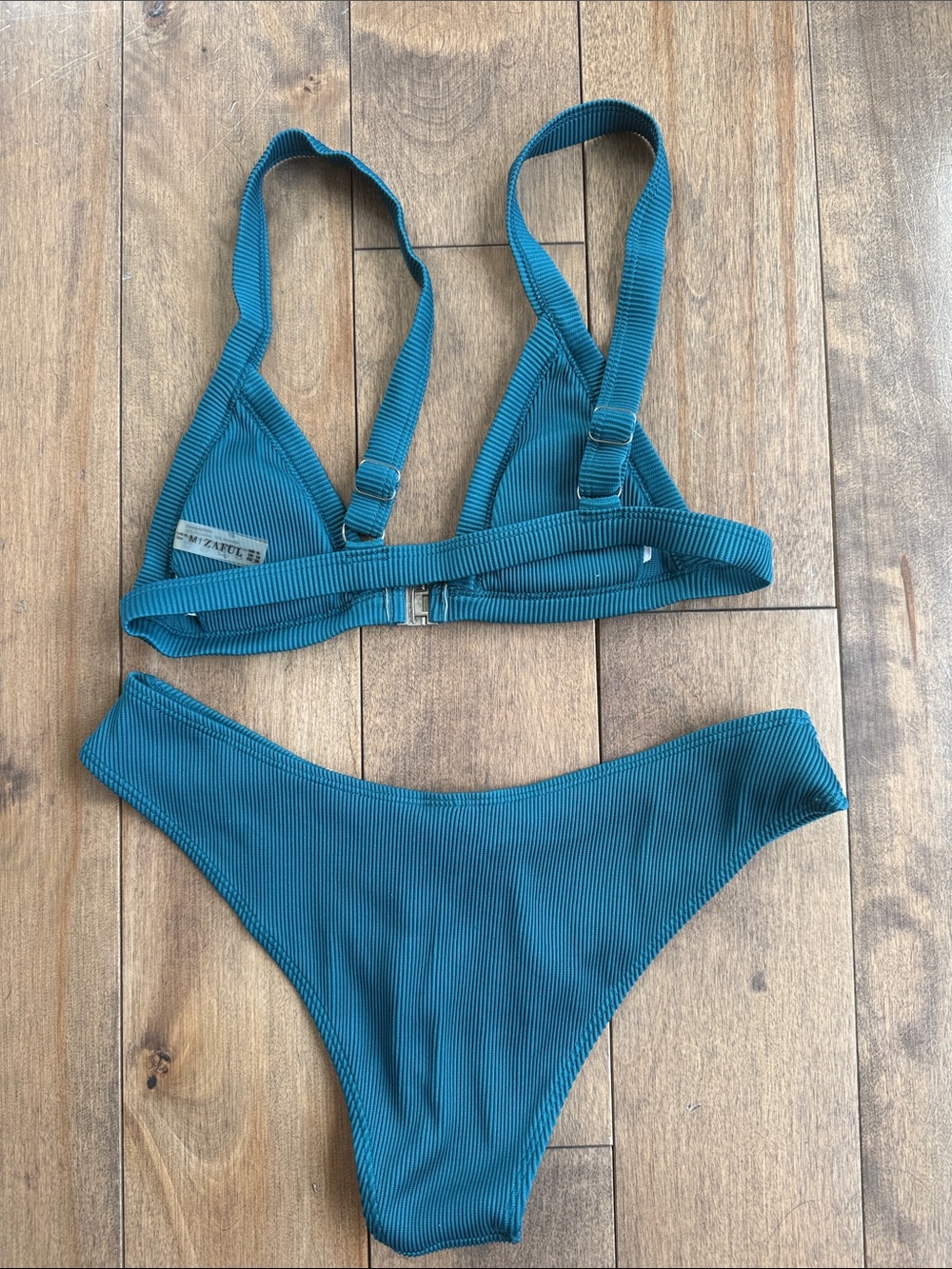 M Ribbed  Zaful Teal Triangle Bikini Set - Women Swim NWOT - Picture 5 of 5